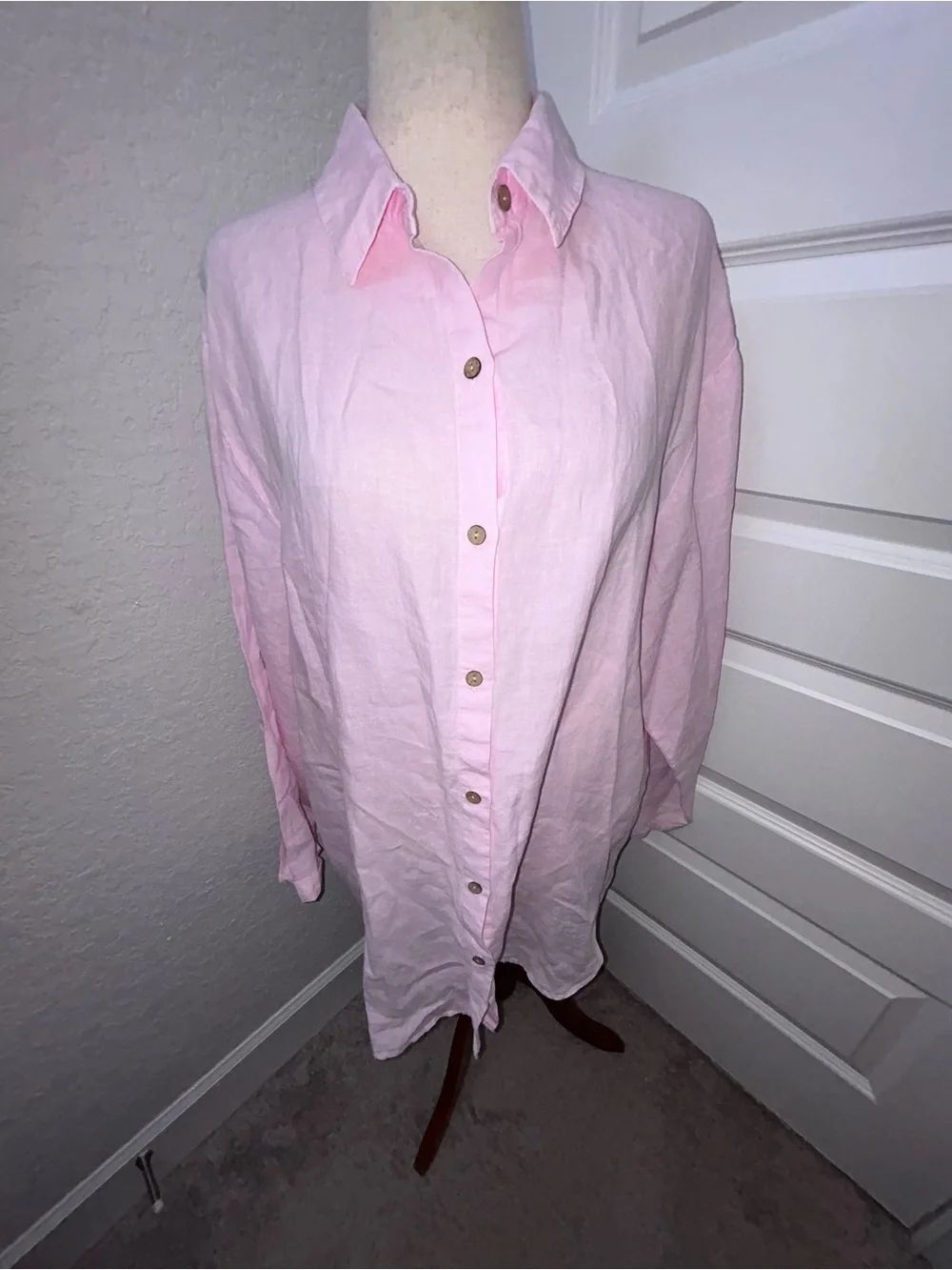 Vintage Soft Surroundings 100% Linen Button Front Tunic Blouse Shirt Top